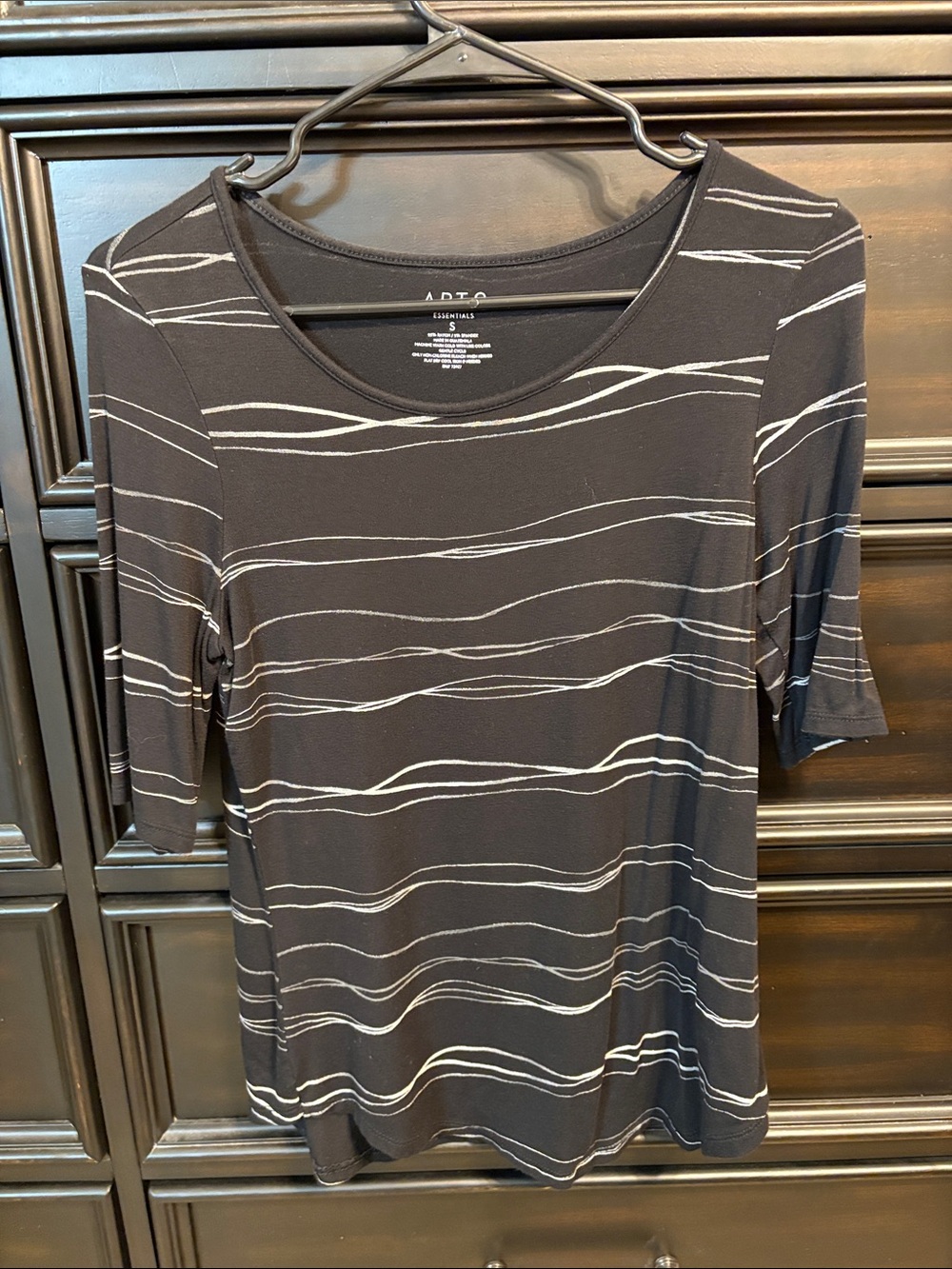Apt. 9 Black Top with Silver Wavy Stripes